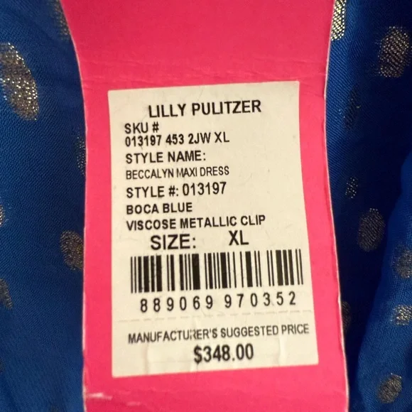 Lilly Pulitzer NWT BECCALYN MAXI DRESS, BOCA BLUE VISCOSE METALLIC CLIP DOBBY XL - Picture 5 of 5